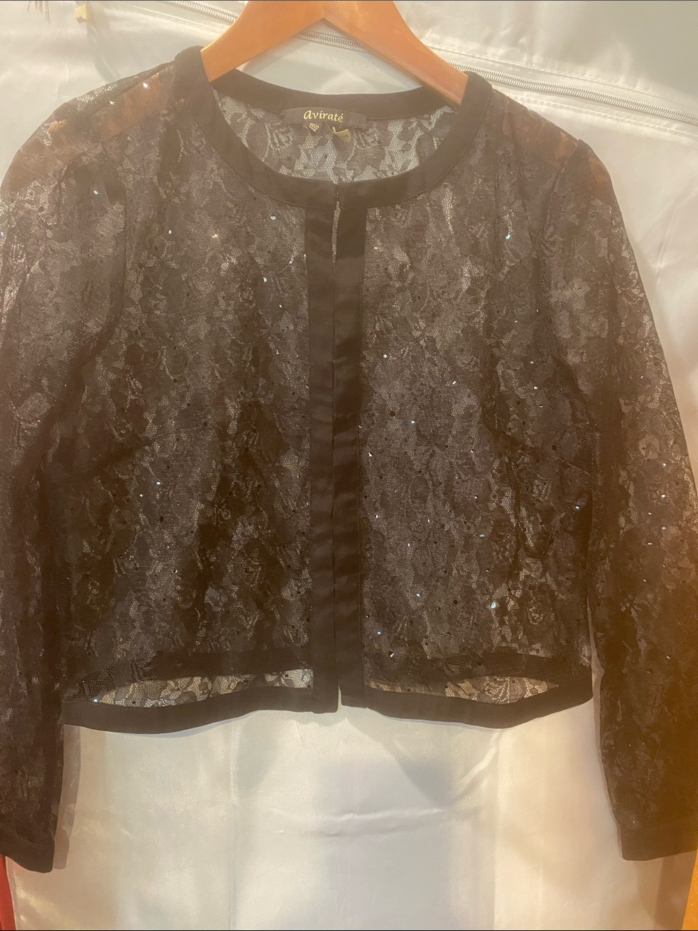 Aviraté Black Lace Sequin Cropped Cardigan